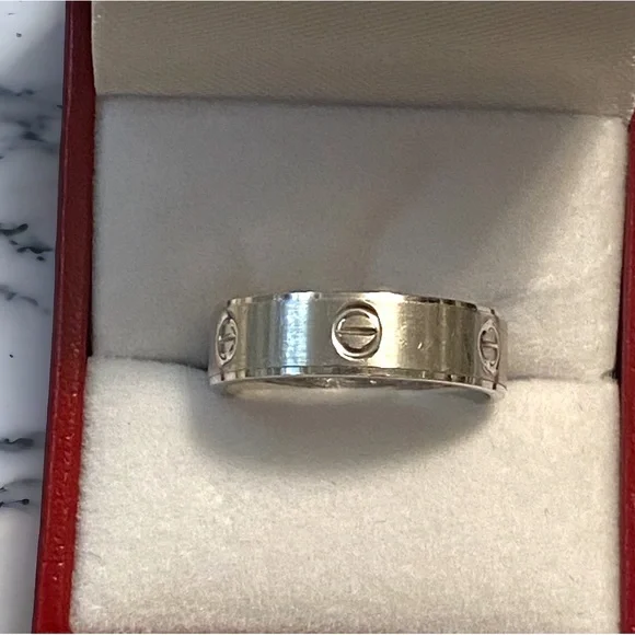 Estate 14K White Gold UNISEX 6mm Wide Screw Link Band Ring Size 8.75